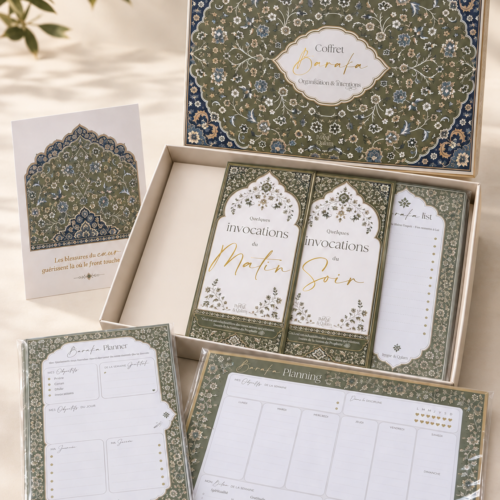 Coffret Baraka | Semainier + Planner + To Do list + Cartes invocations + Carte de voeux  | Version Rawdah